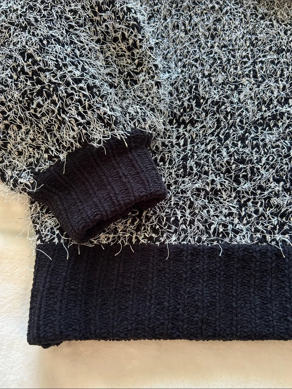 Altar'd State Contemporary  Black & White Fuzzy Crewneck Sweater Size L - Picture 7 of 9